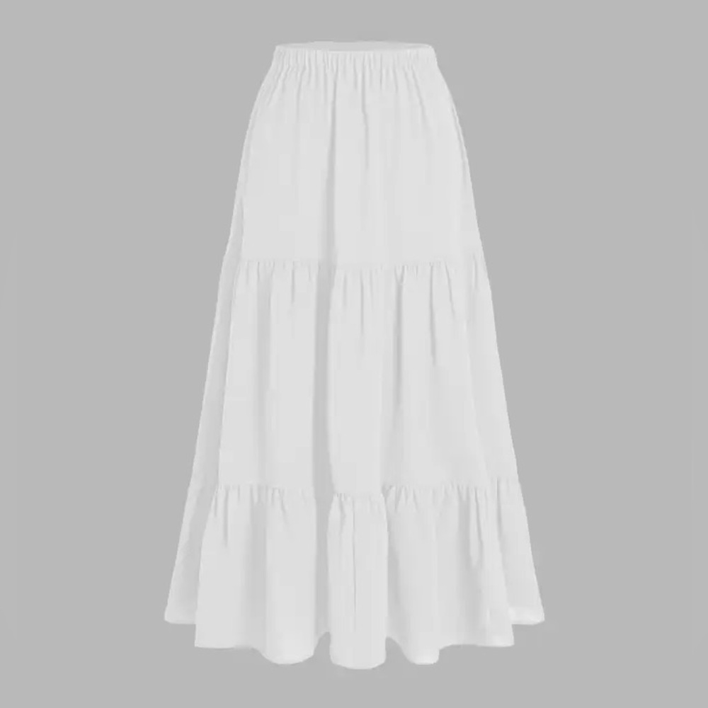 NWT Cider Solid White Ruffle Maxi Tiered Skirt with Elastic Waist size Small